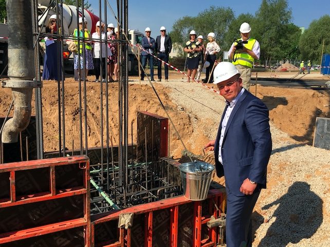 Construction has begun on the frame of a new school building in Ādaži